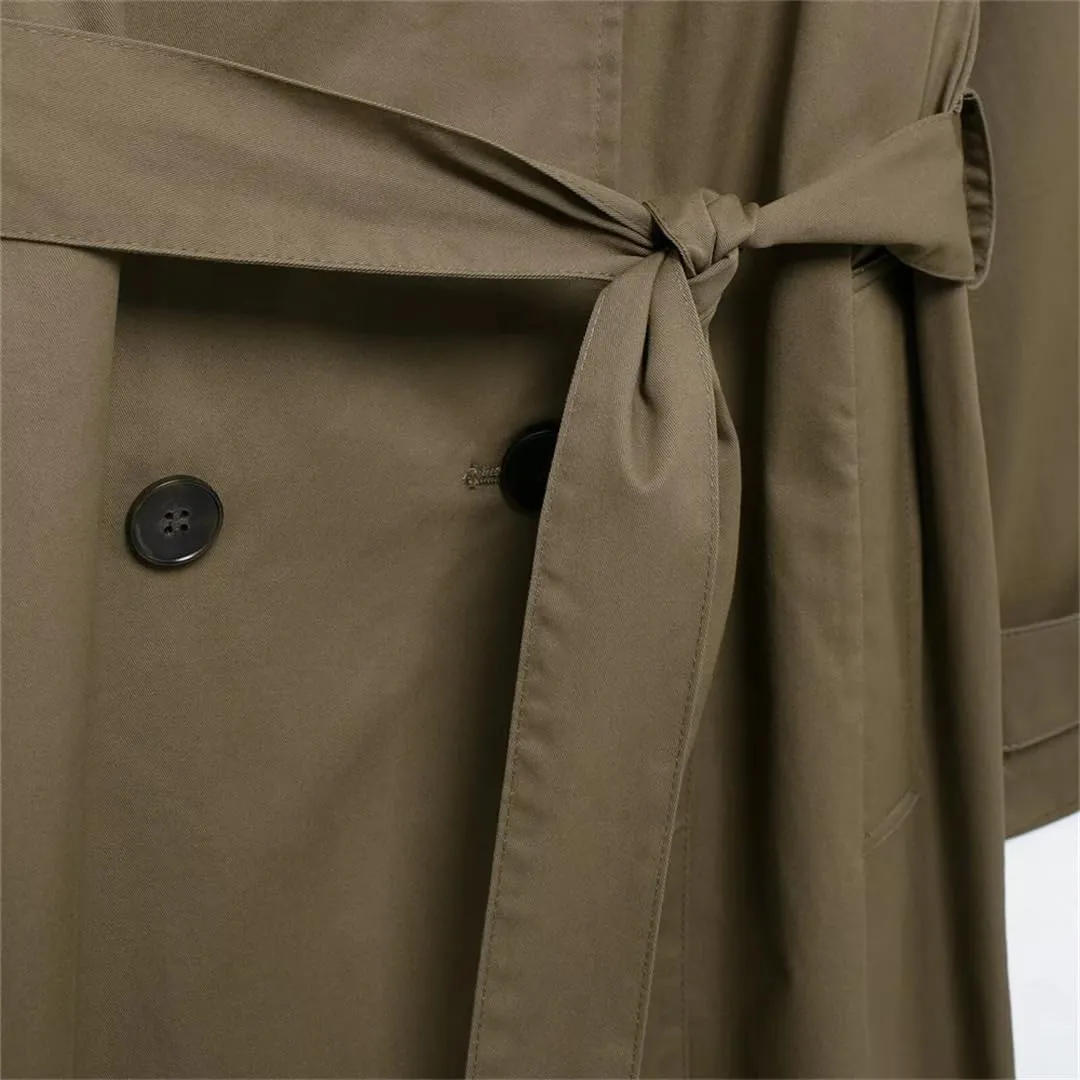 Adhdyuud Women Lapel Trenchcoats Solid Double Breasted Coat Casual With Belt Midi Wind Outerwear