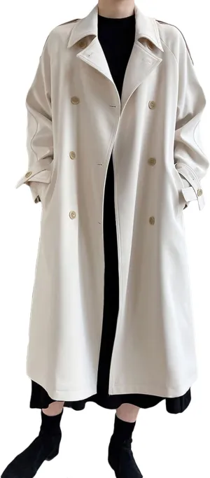 CHARTOU Women's Casual Notched Lapel Double Breasted Long Trench Coat with Belt