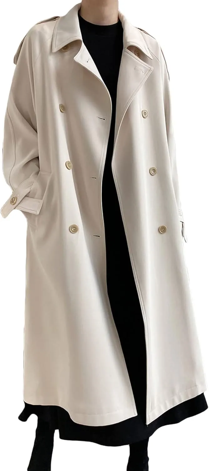 CHARTOU Women's Casual Notched Lapel Double Breasted Long Trench Coat with Belt