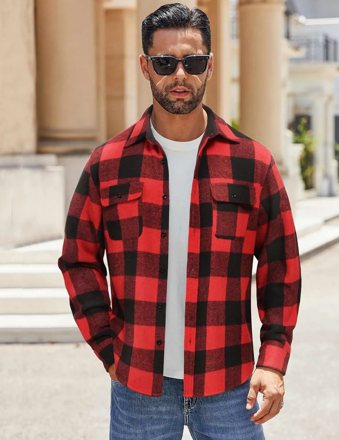 COOFANDY Men's Flannel Shirts Long Sleeve Cotton Plaid Shirt Jacket Casual Button Down Shirt with Pockets