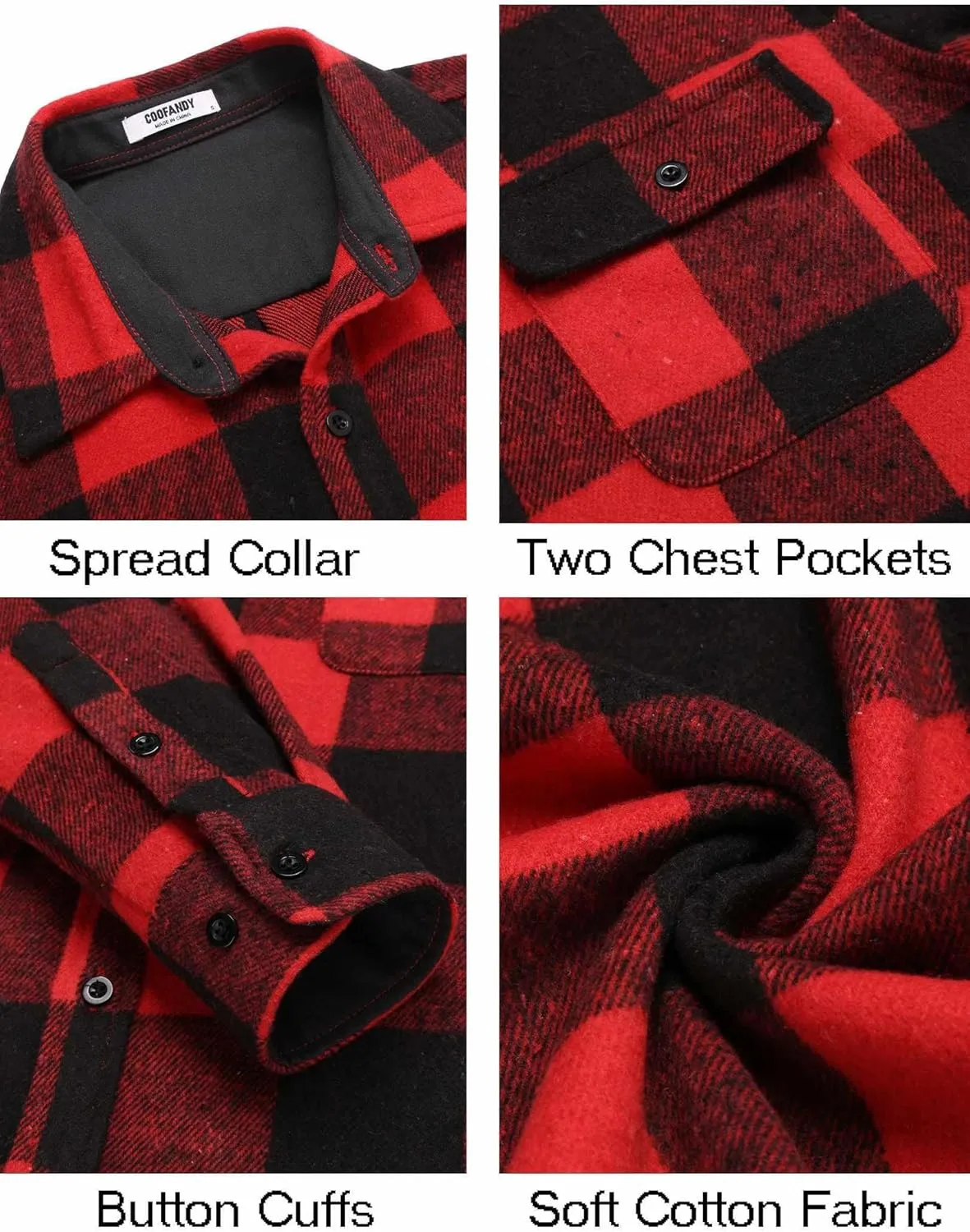 COOFANDY Men's Flannel Shirts Long Sleeve Cotton Plaid Shirt Jacket Casual Button Down Shirt with Pockets