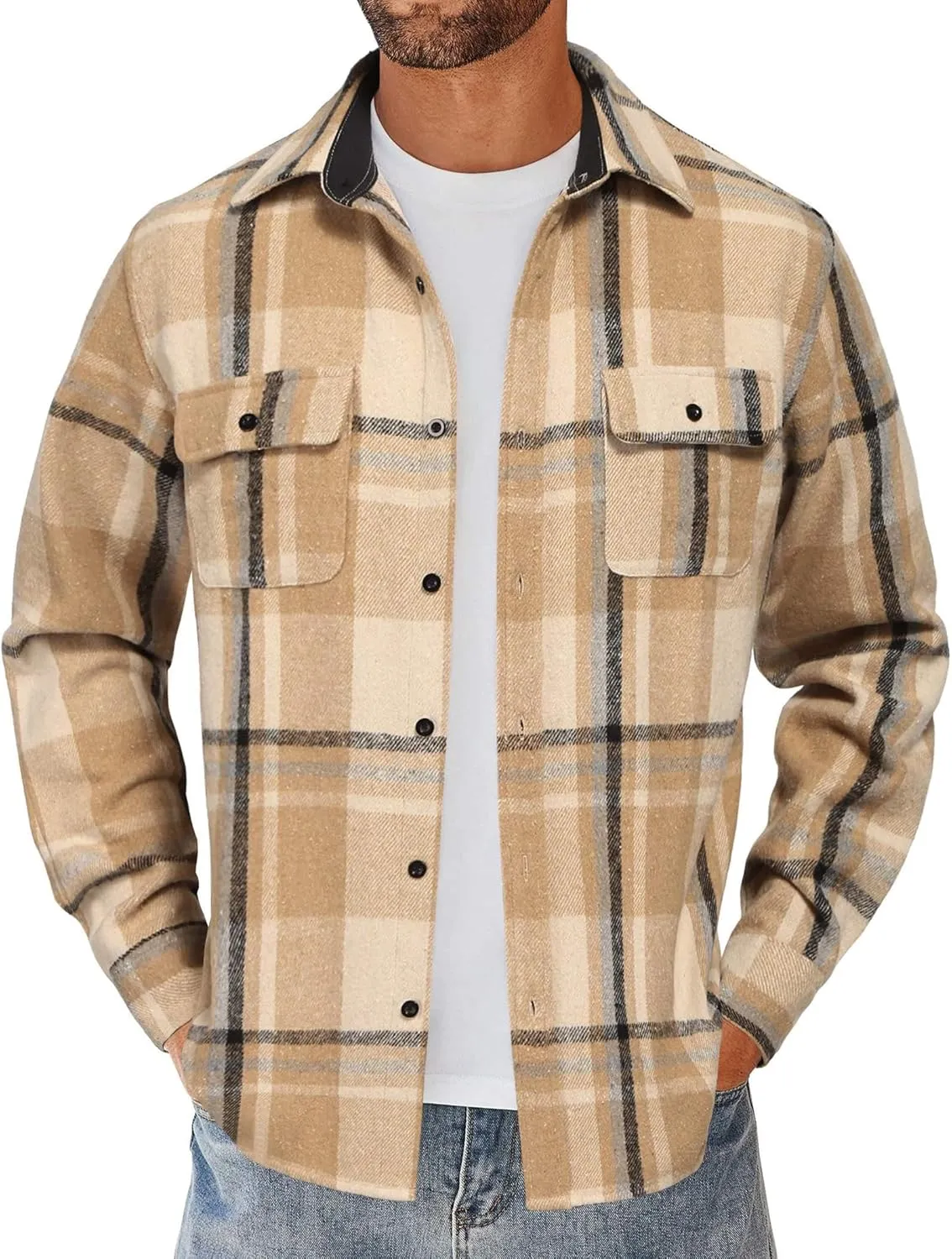 COOFANDY Men's Flannel Shirts Long Sleeve Cotton Plaid Shirt Jacket Casual Button Down Shirt with Pockets