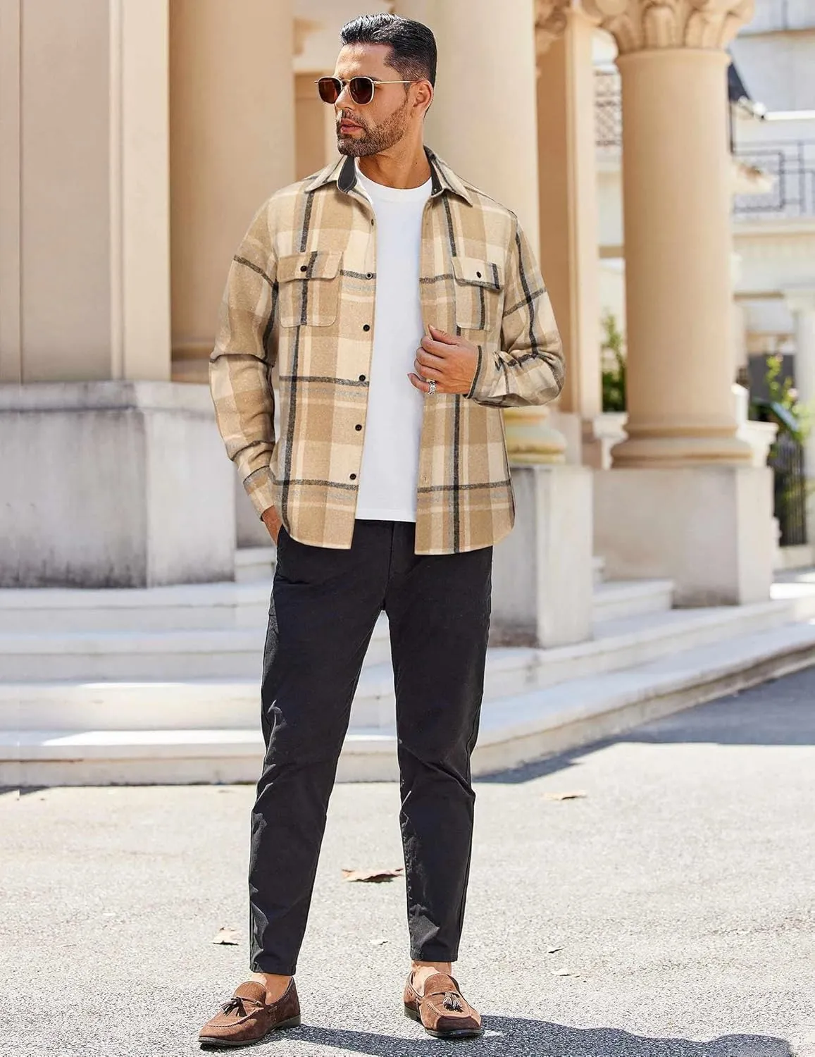 COOFANDY Men's Flannel Shirts Long Sleeve Cotton Plaid Shirt Jacket Casual Button Down Shirt with Pockets