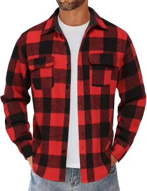 COOFANDY Men's Flannel Shirts Long Sleeve Cotton Plaid Shirt Jacket Casual Button Down Shirt with Pockets