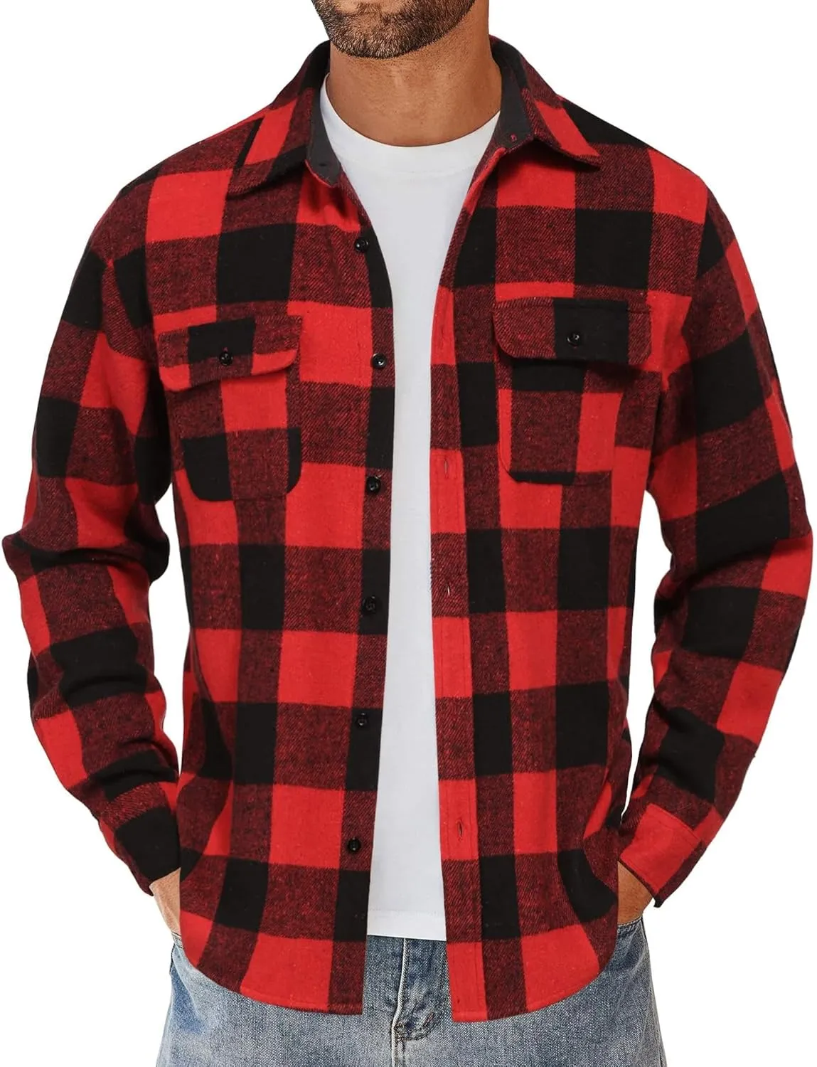 COOFANDY Men's Flannel Shirts Long Sleeve Cotton Plaid Shirt Jacket Casual Button Down Shirt with Pockets