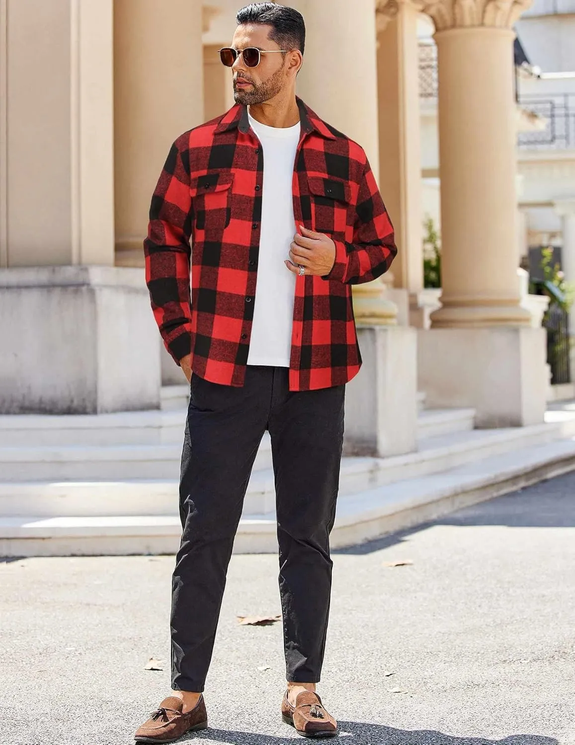 COOFANDY Men's Flannel Shirts Long Sleeve Cotton Plaid Shirt Jacket Casual Button Down Shirt with Pockets