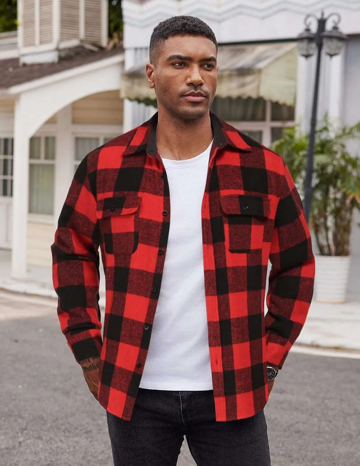 COOFANDY Men's Flannel Shirts Long Sleeve Cotton Plaid Shirt Jacket Casual Button Down Shirt with Pockets