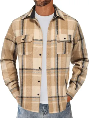 COOFANDY Men's Flannel Shirts Long Sleeve Cotton Plaid Shirt Jacket Casual Button Down Shirt with Pockets