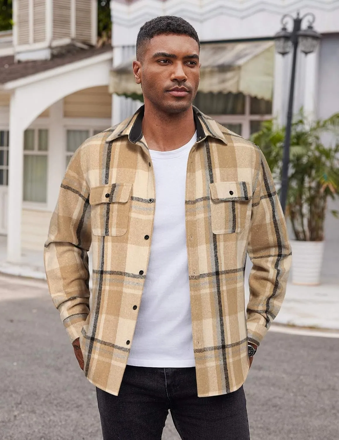 COOFANDY Men's Flannel Shirts Long Sleeve Cotton Plaid Shirt Jacket Casual Button Down Shirt with Pockets
