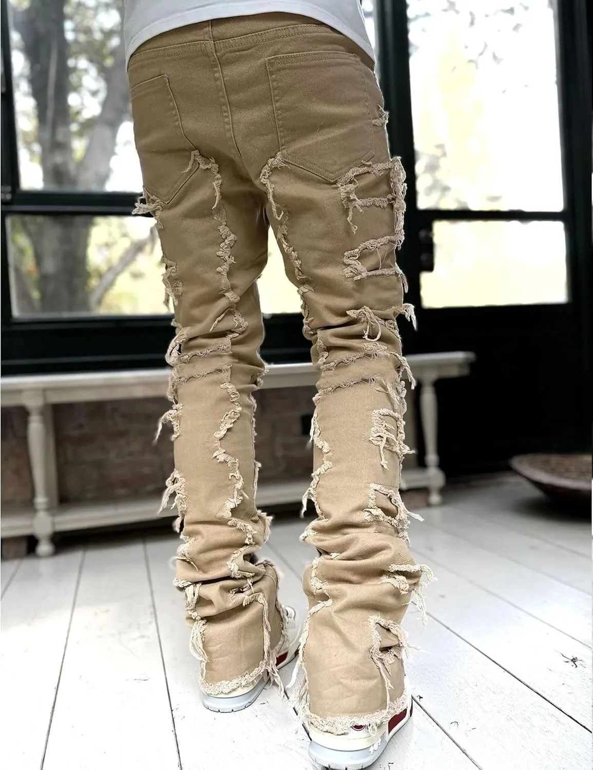 COOLMONAR Men's Ripped Distressed Destroyed Slim Fit Straight Leg Denim Jeans
