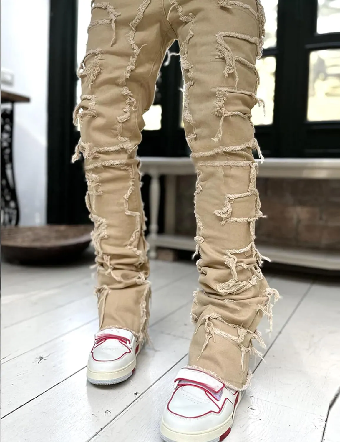 COOLMONAR Men's Ripped Distressed Destroyed Slim Fit Straight Leg Denim Jeans