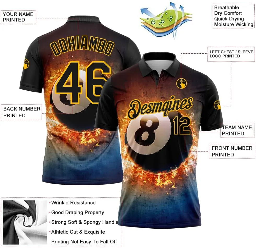 Custom Polo Shirt Jersey Billiard Pattern Personalized Novelty Golf Tee Shirts Printed Name Number Logo for Men Women Youth