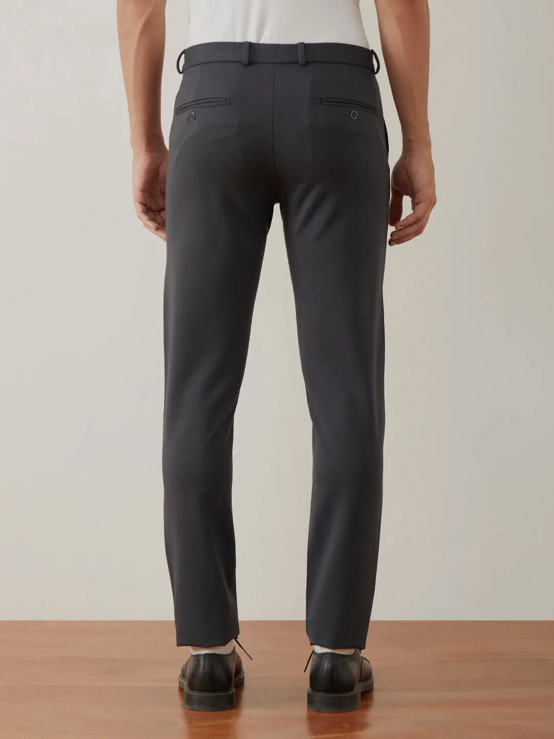 Dark Grey Plain Bi-Stretch Slim Trousers