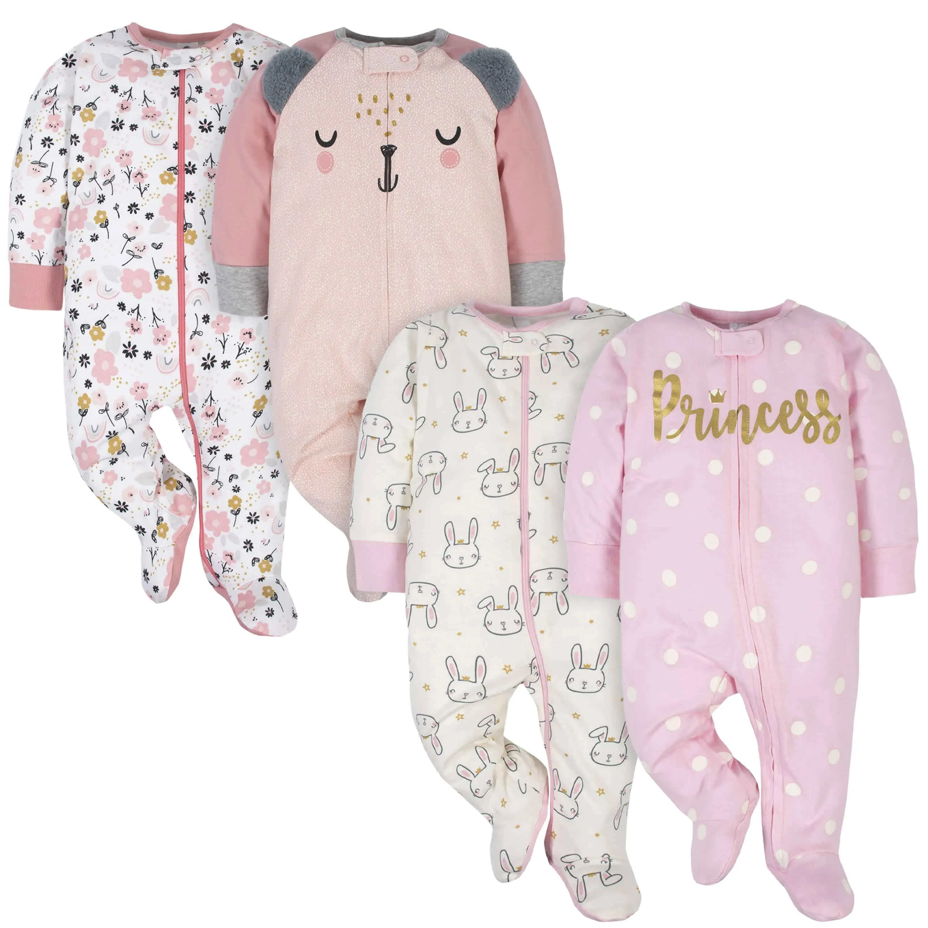 Gerber® 4-Pack Baby Girls Princess & Bear Sleep 'N Play Bundle