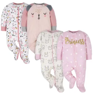 Gerber® 4-Pack Baby Girls Princess & Bear Sleep 'N Play Bundle