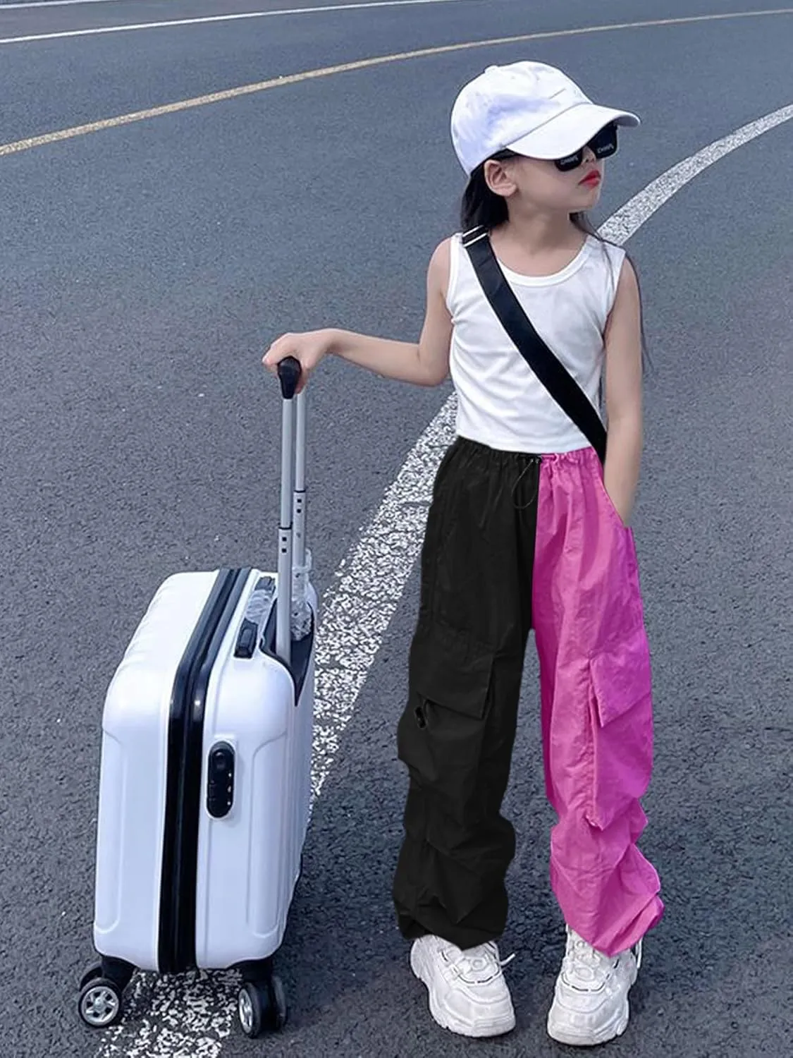 Girls Cargo Pants Elastic Waist Drawstring with Pockets Pants, 6-14 Years