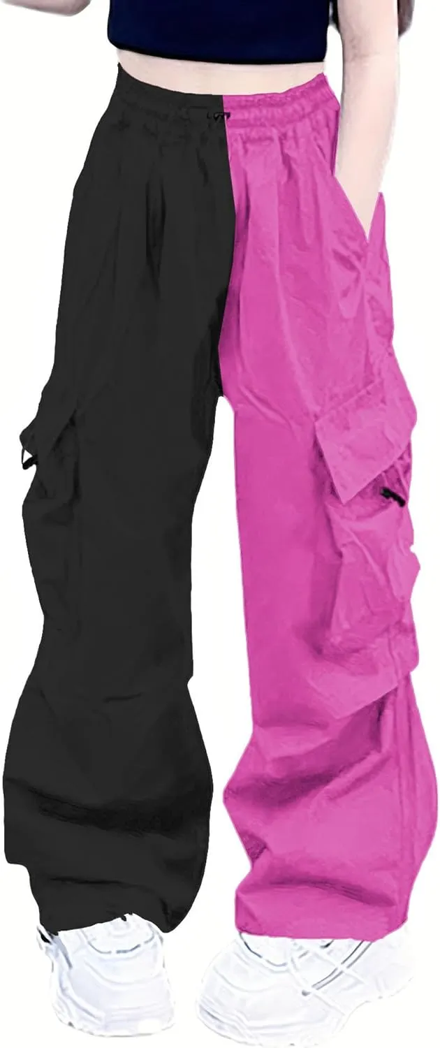 Girls Cargo Pants Elastic Waist Drawstring with Pockets Pants, 6-14 Years