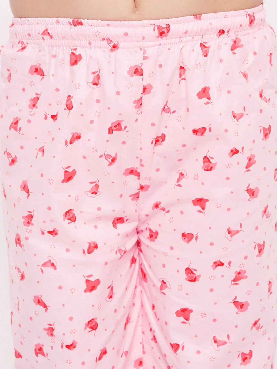 Girl's Pink Flower Print Cotton Nightsuit  - NOZ2TOZ KIDS