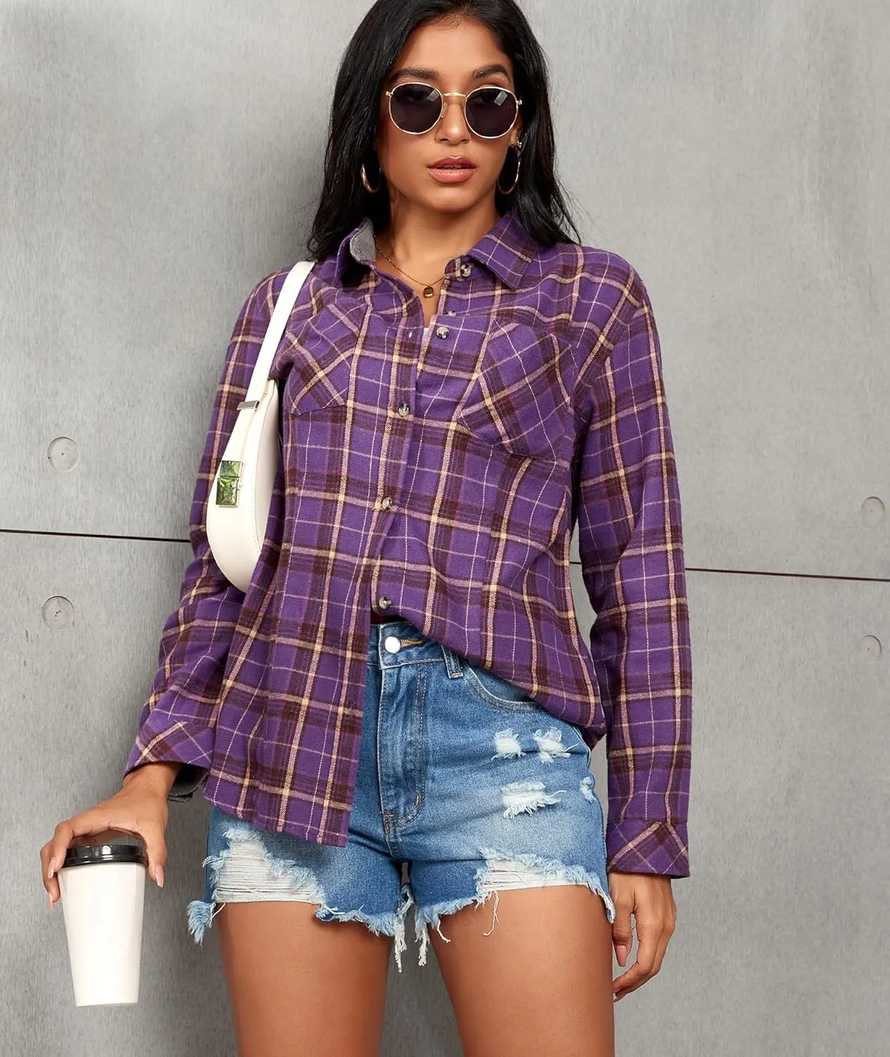 MARZXIN Plaid Flannel Shirt for Women Oversized Long Sleeve Button Down Shirts Casual Loose Blouse Tops