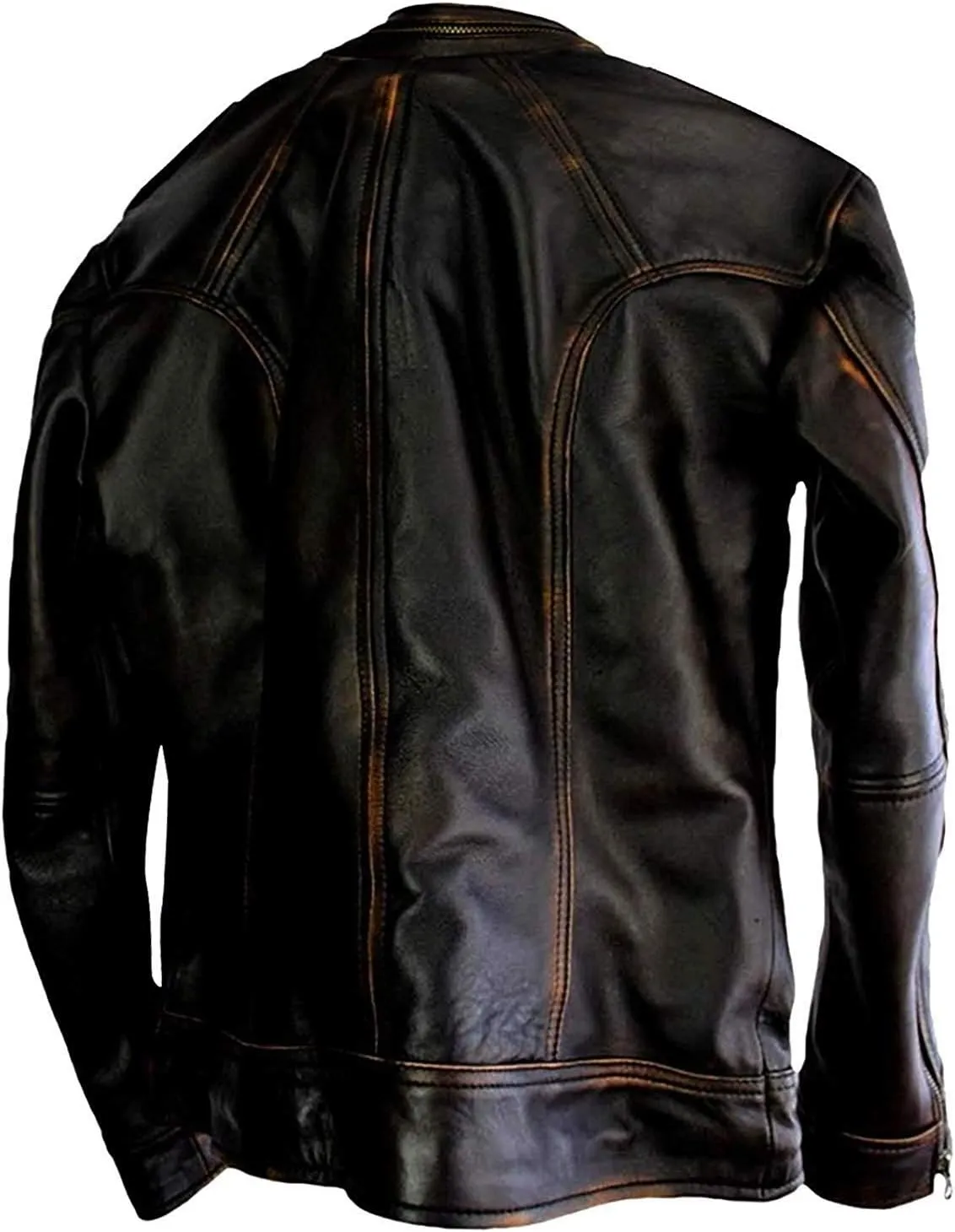 Mens Retro Distressed Motorcycle Black Leather Jacket - Lambskin Vintage Cafe Racer Biker Leather Jacket Men