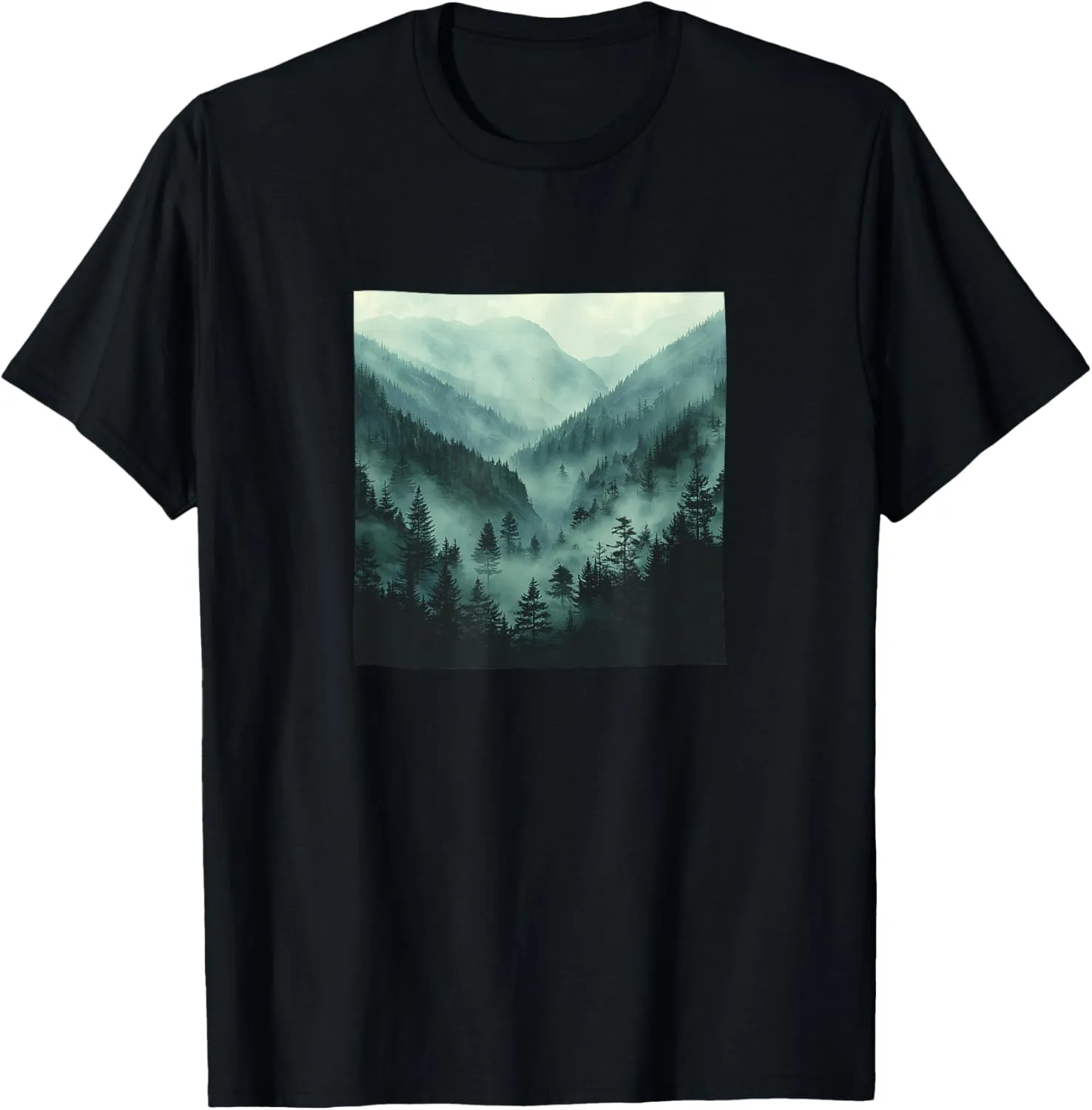 Misty Mountain Valley Vintage Landscape Graphic T-Shirt