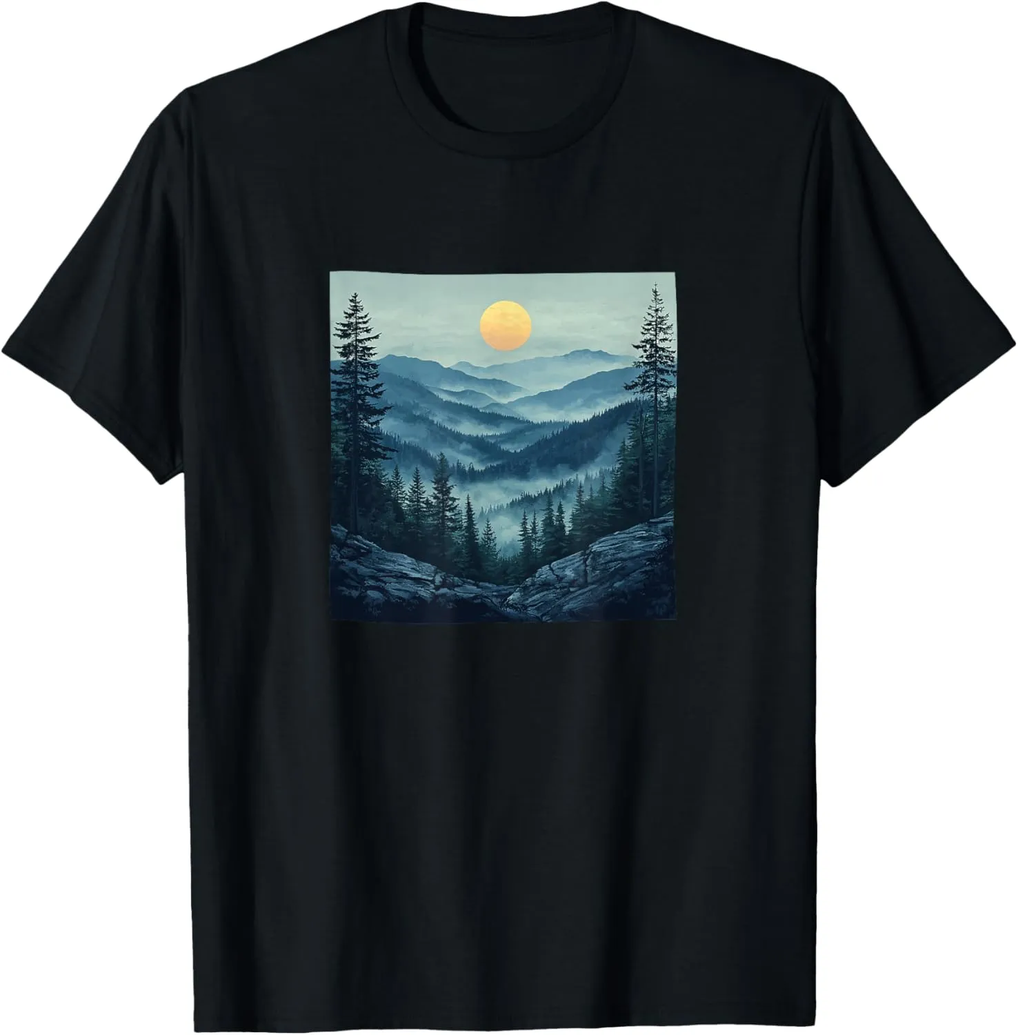 Misty Mountain Valley Vintage Landscape Graphic T-Shirt