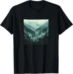 Misty Mountain Valley Vintage Landscape Graphic T-Shirt