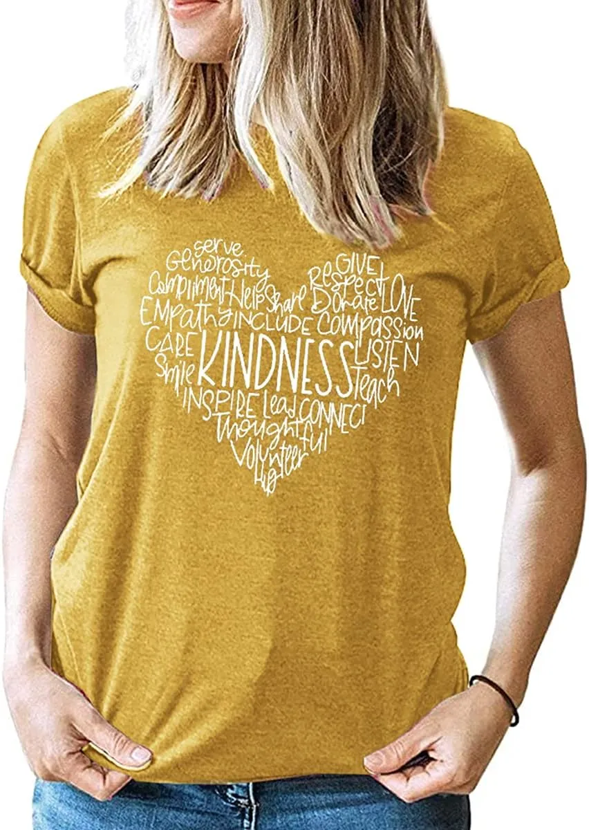 MOUSYA Womens Kindness Graphic T-Shirt: Cute Be Kind Graphic Tees Inspirational Letter Shirt Teacher Casual Tops