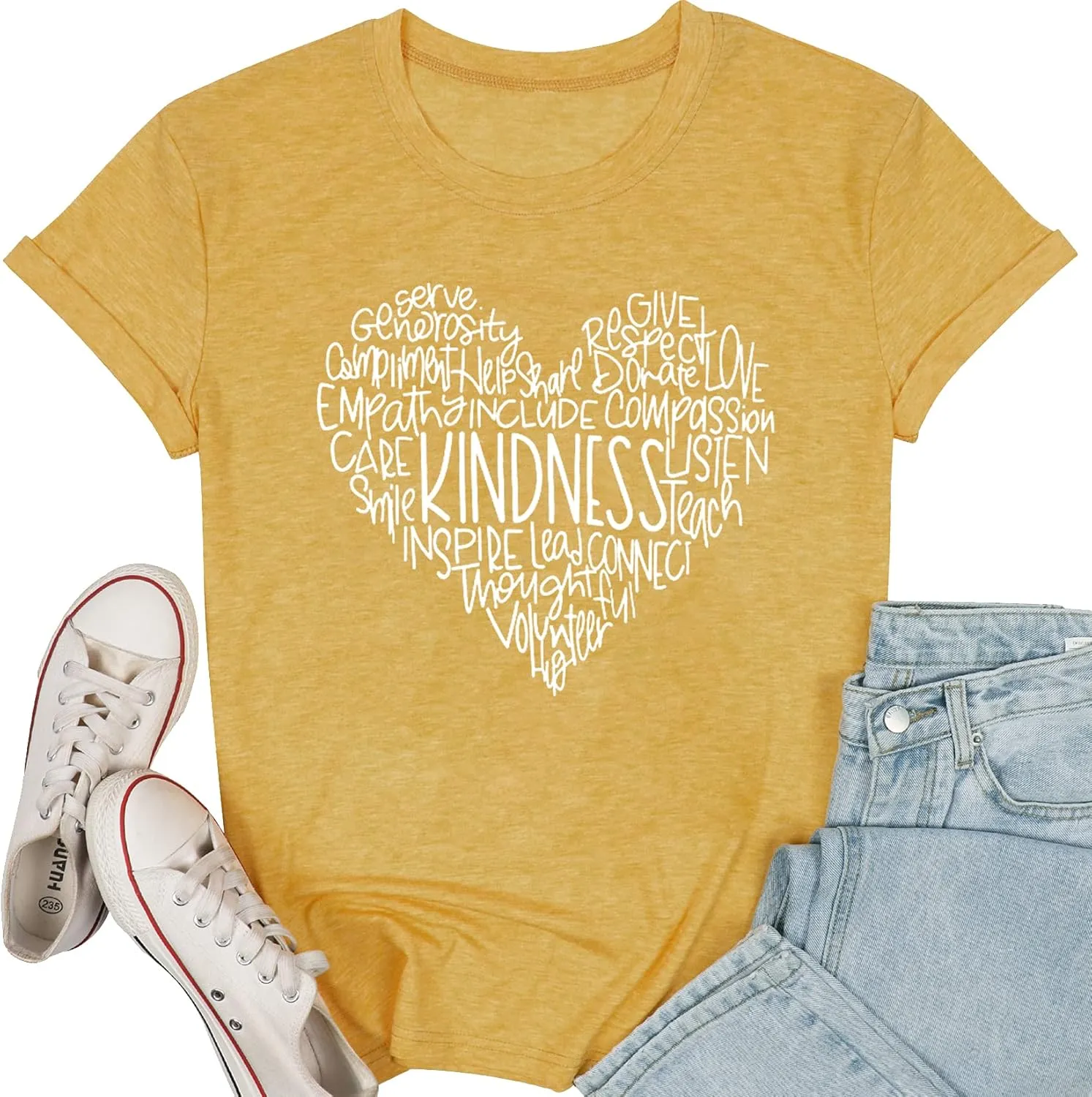 MOUSYA Womens Kindness Graphic T-Shirt: Cute Be Kind Graphic Tees Inspirational Letter Shirt Teacher Casual Tops