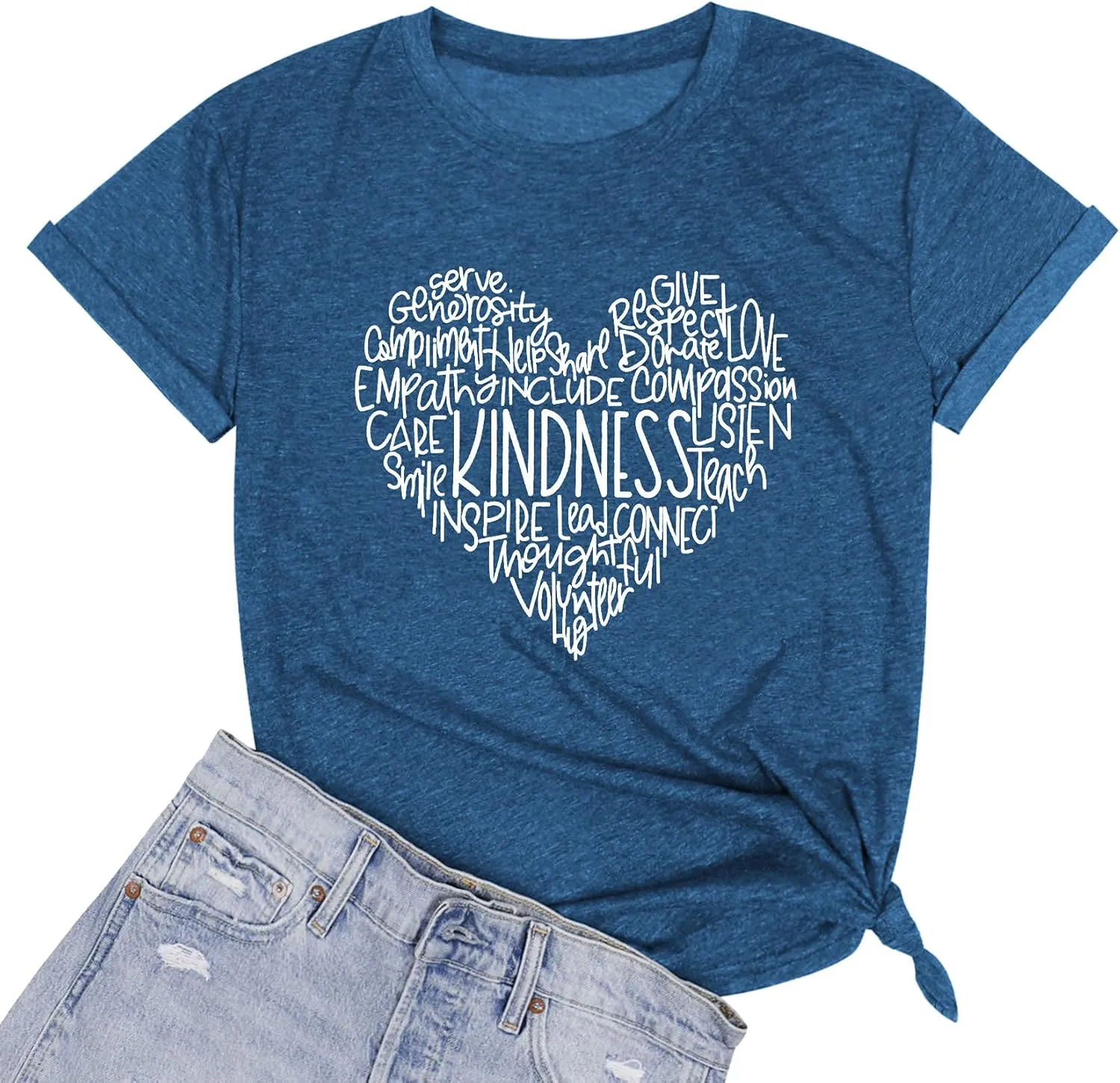 MOUSYA Womens Kindness Graphic T-Shirt: Cute Be Kind Graphic Tees Inspirational Letter Shirt Teacher Casual Tops