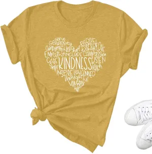 MOUSYA Womens Kindness Graphic T-Shirt: Cute Be Kind Graphic Tees Inspirational Letter Shirt Teacher Casual Tops