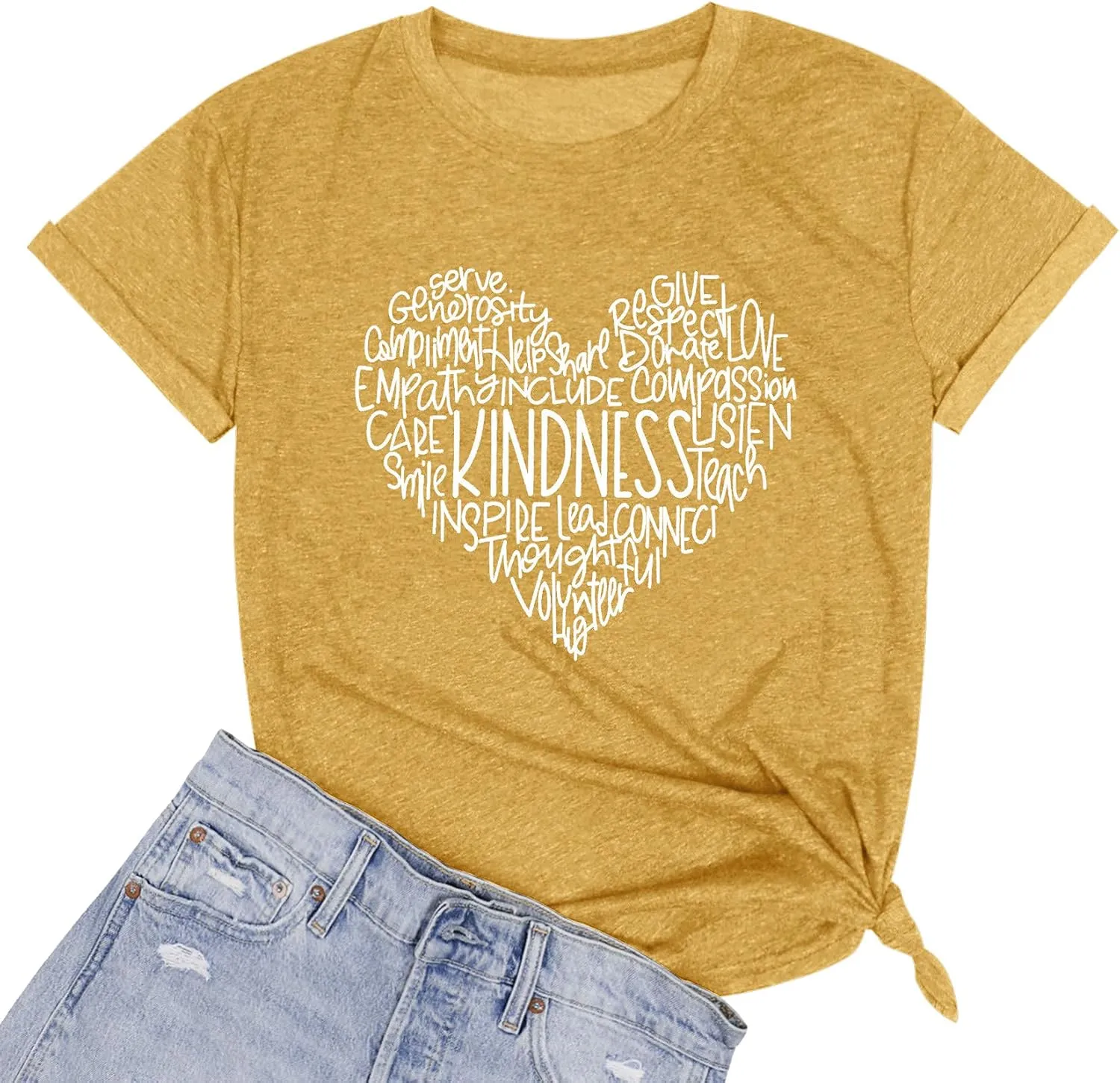 MOUSYA Womens Kindness Graphic T-Shirt: Cute Be Kind Graphic Tees Inspirational Letter Shirt Teacher Casual Tops