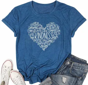 MOUSYA Womens Kindness Graphic T-Shirt: Cute Be Kind Graphic Tees Inspirational Letter Shirt Teacher Casual Tops