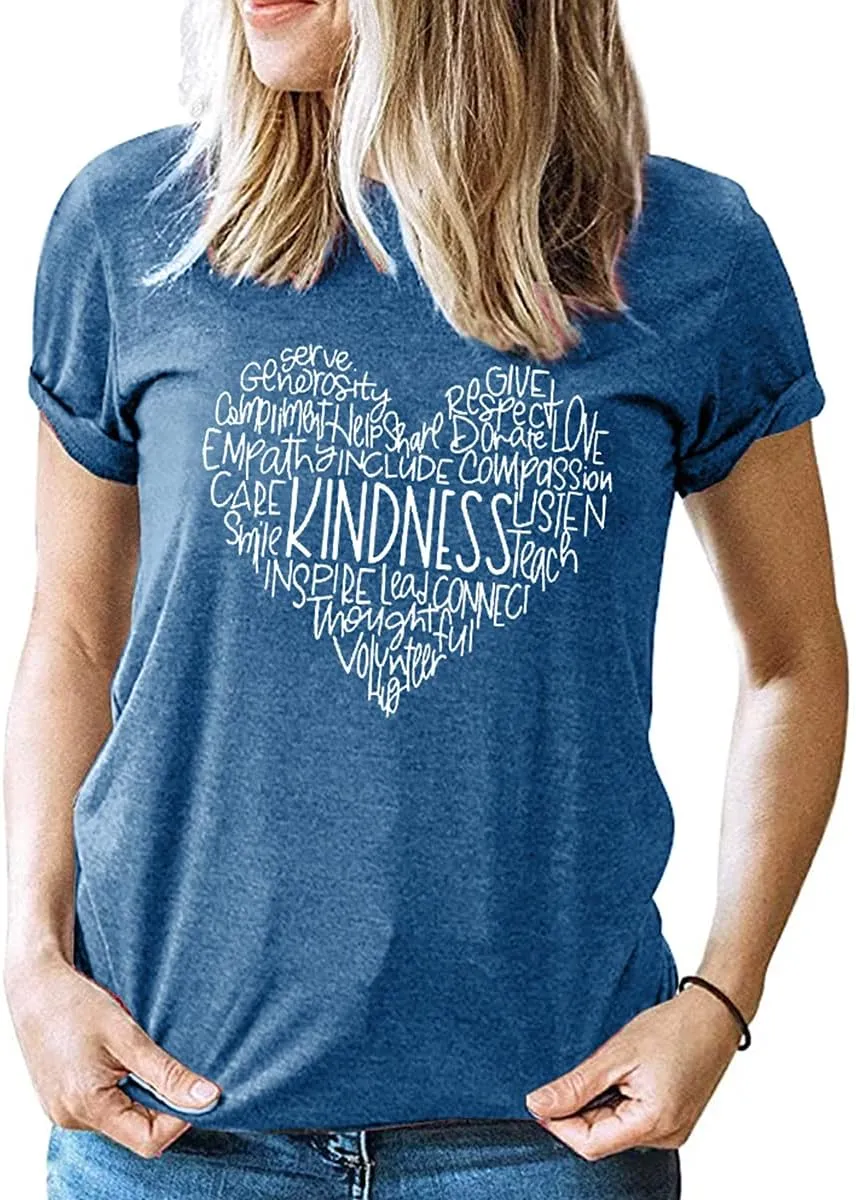 MOUSYA Womens Kindness Graphic T-Shirt: Cute Be Kind Graphic Tees Inspirational Letter Shirt Teacher Casual Tops