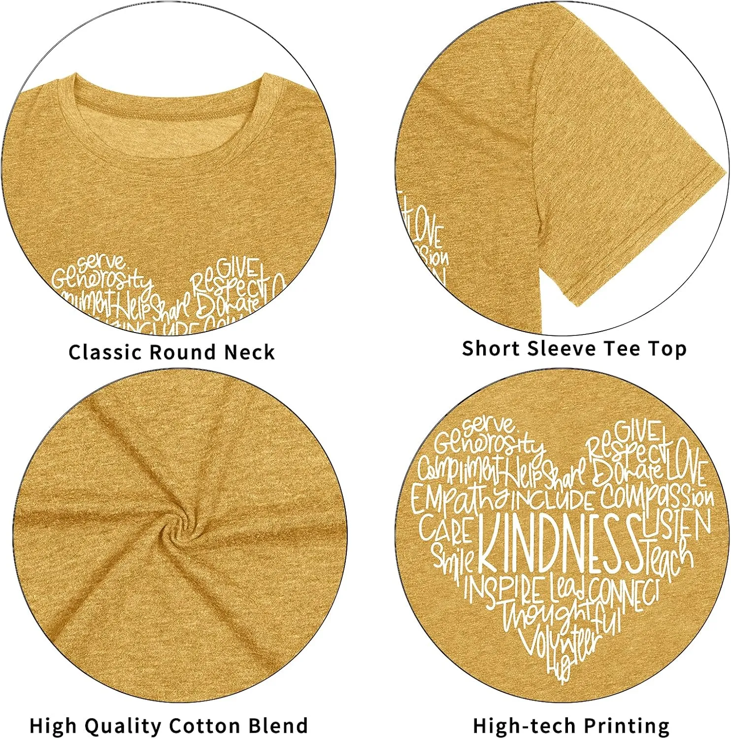MOUSYA Womens Kindness Graphic T-Shirt: Cute Be Kind Graphic Tees Inspirational Letter Shirt Teacher Casual Tops