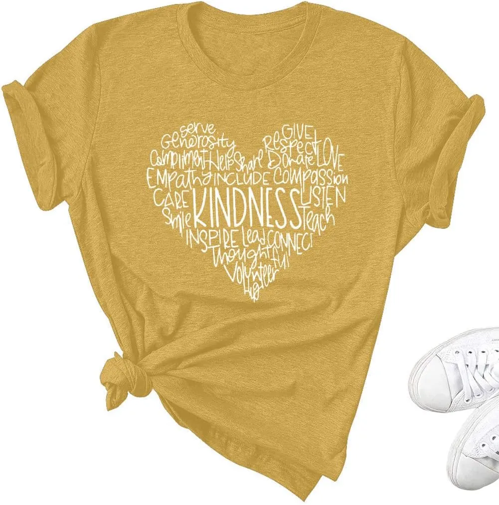 MOUSYA Womens Kindness Graphic T-Shirt: Cute Be Kind Graphic Tees Inspirational Letter Shirt Teacher Casual Tops