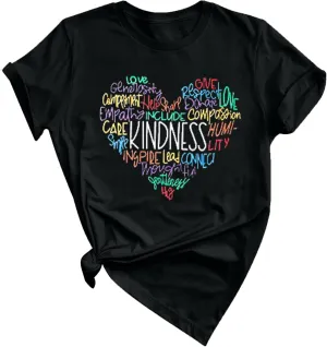 MOUSYA Womens Kindness Graphic T-Shirt: Cute Be Kind Graphic Tees Inspirational Letter Shirt Teacher Casual Tops