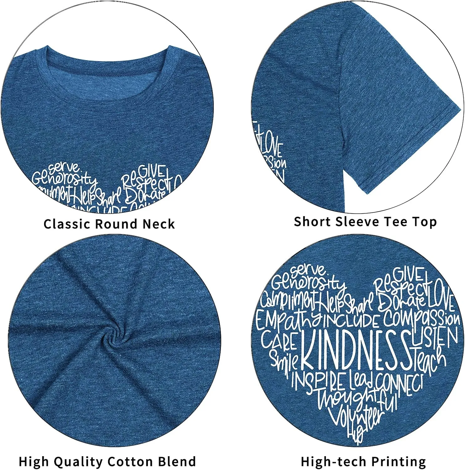 MOUSYA Womens Kindness Graphic T-Shirt: Cute Be Kind Graphic Tees Inspirational Letter Shirt Teacher Casual Tops