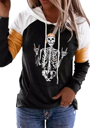 QIANRUO Halloween Hoodie Tshirt for Women Pumpkin Face Graphic Tees Tops Long Sleeve Color Block Pullover Shirt