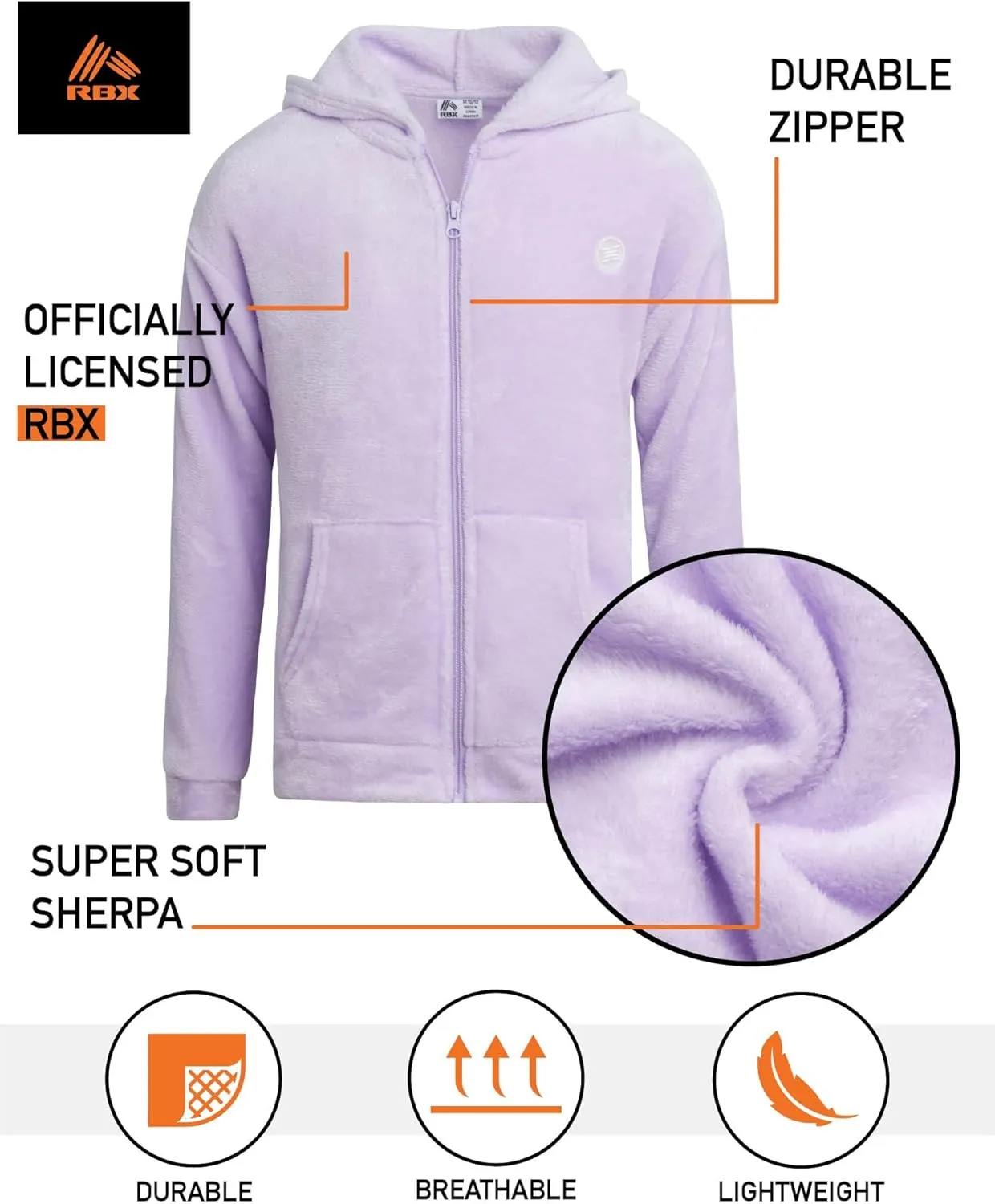 RBX Girls' Sweatshirt - Sherpa Fleece Zip Up Hoodie Sweatshirt - Cozy Casual Fashion Sweatshirt for Girls (7-16)