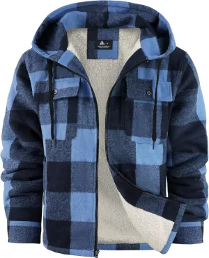 SCODI Men's Flannel Shirt Jacket Fleece Sherpa Lined Plaid Jackets Coat Full Zip Up Hoodie Winter Outwear