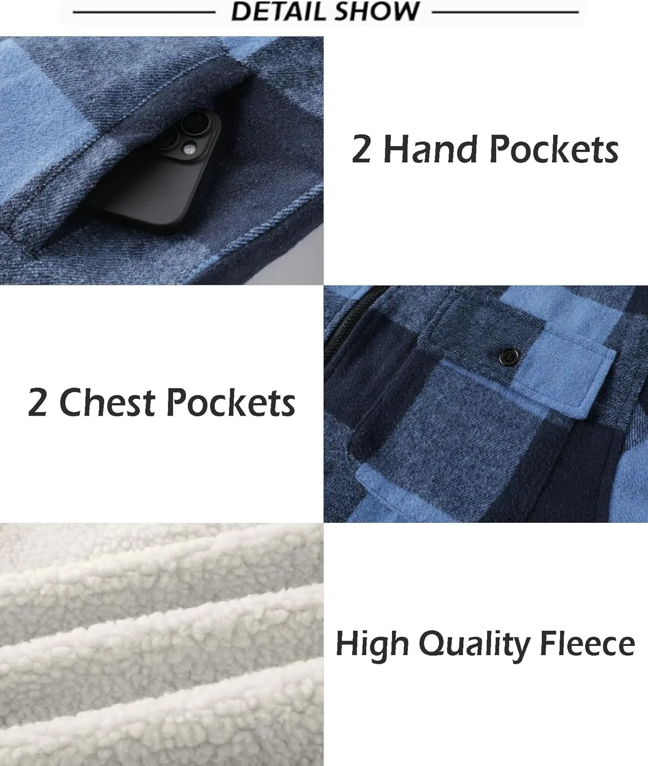 SCODI Men's Flannel Shirt Jacket Fleece Sherpa Lined Plaid Jackets Coat Full Zip Up Hoodie Winter Outwear