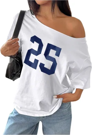 SOLY HUX Women's Jersey Shirts Oversized Grunge Graphic Tees Off The Shoulder Y2k Streetwear Short Sleeve Summer Tops