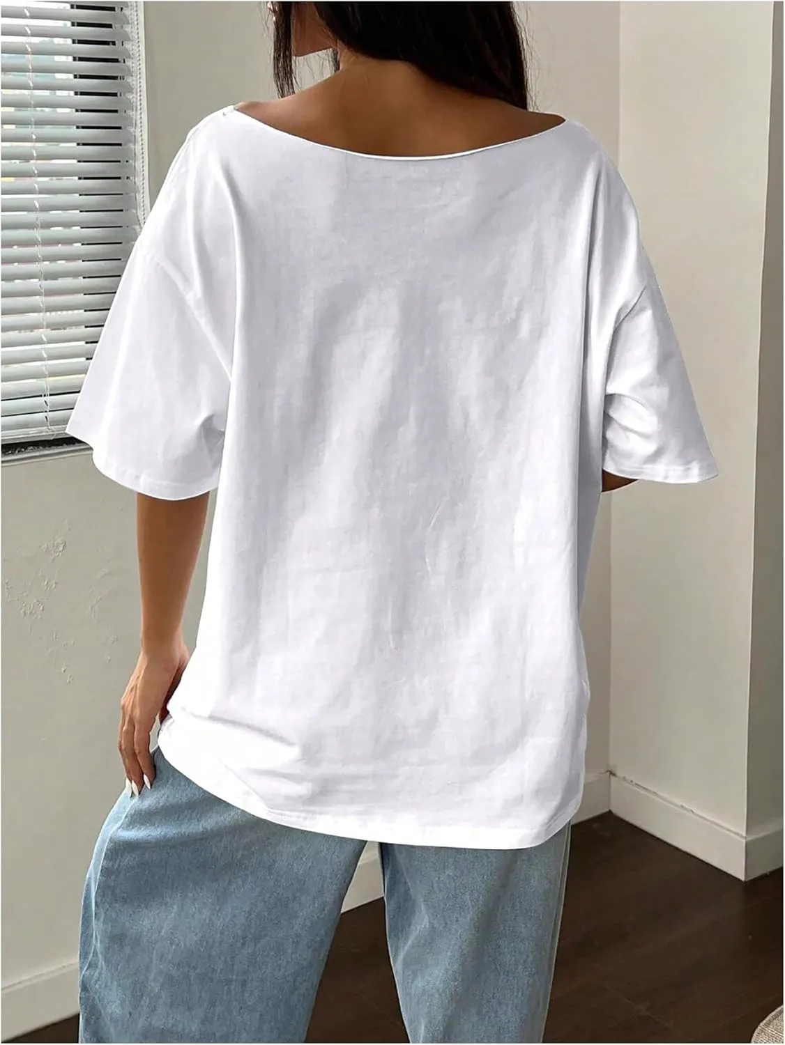 SOLY HUX Women's Jersey Shirts Oversized Grunge Graphic Tees Off The Shoulder Y2k Streetwear Short Sleeve Summer Tops