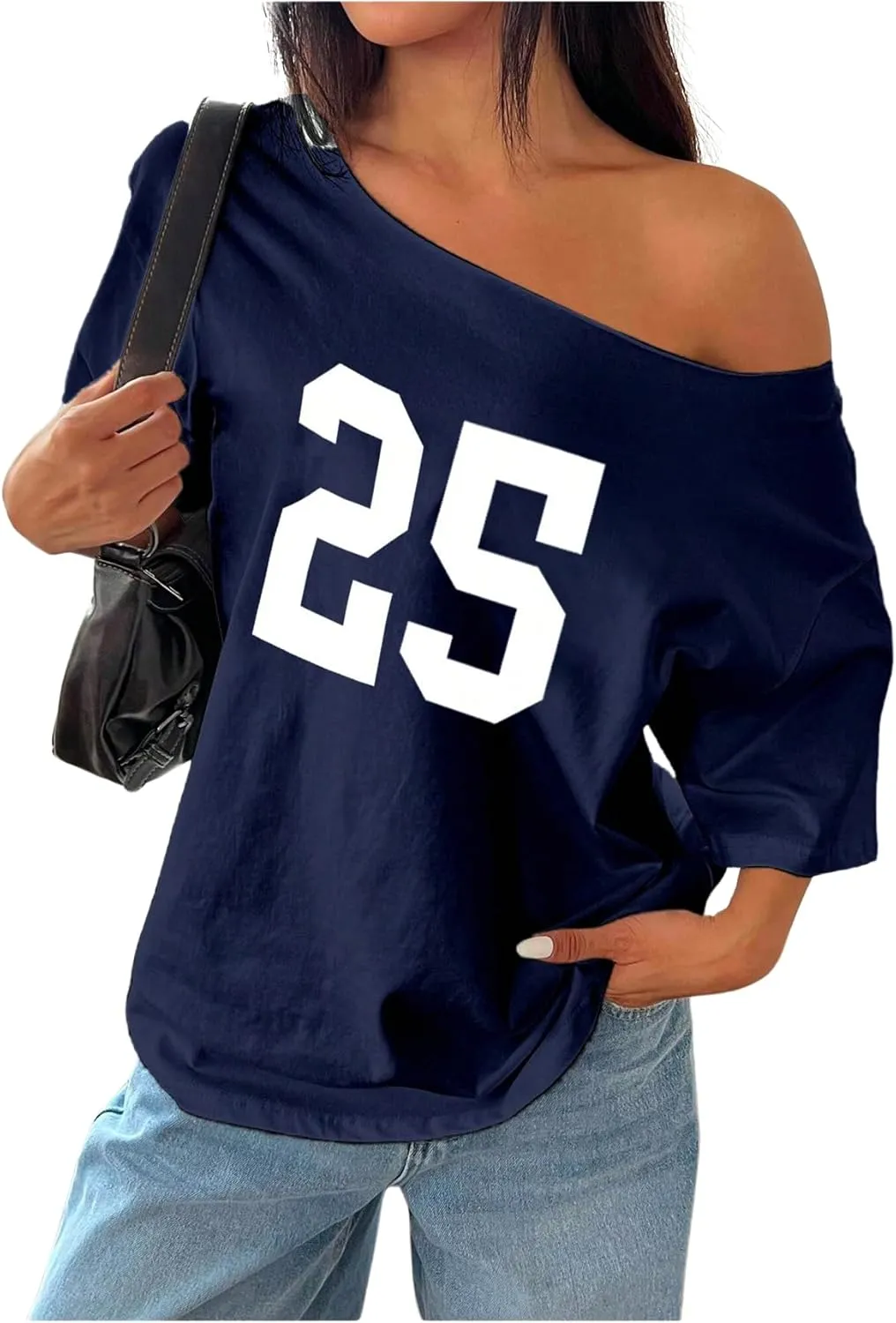 SOLY HUX Women's Jersey Shirts Oversized Grunge Graphic Tees Off The Shoulder Y2k Streetwear Short Sleeve Summer Tops