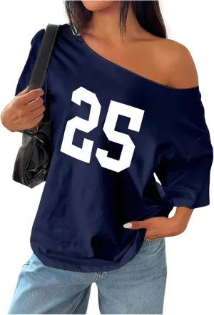 SOLY HUX Women's Jersey Shirts Oversized Grunge Graphic Tees Off The Shoulder Y2k Streetwear Short Sleeve Summer Tops
