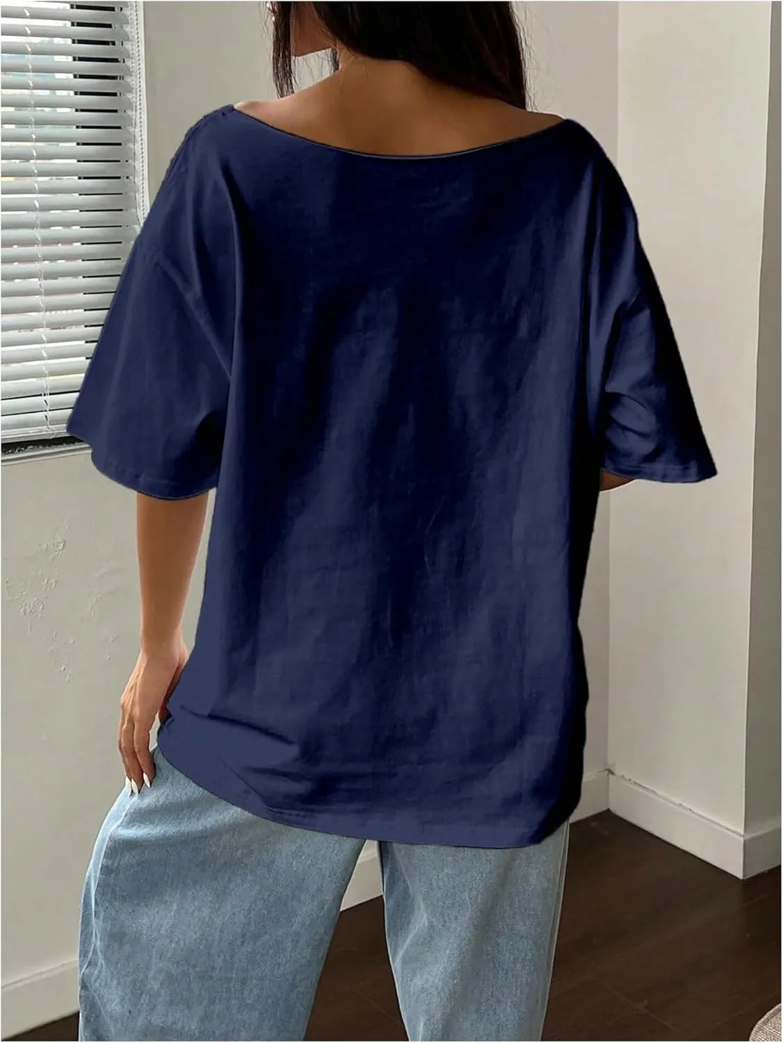 SOLY HUX Women's Jersey Shirts Oversized Grunge Graphic Tees Off The Shoulder Y2k Streetwear Short Sleeve Summer Tops
