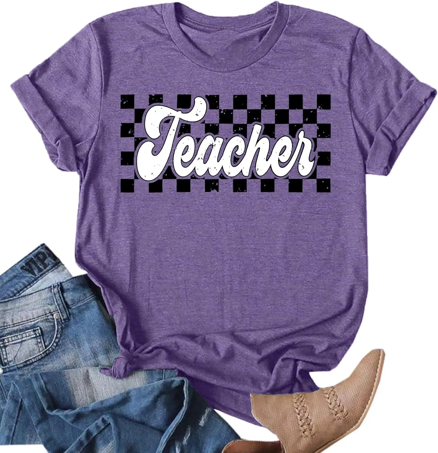 Teacher Shirts Women Vintage Teacher Graphic Tshirt Teacher Life T Shirt Kindergarten Teachers Tees Casual Tops