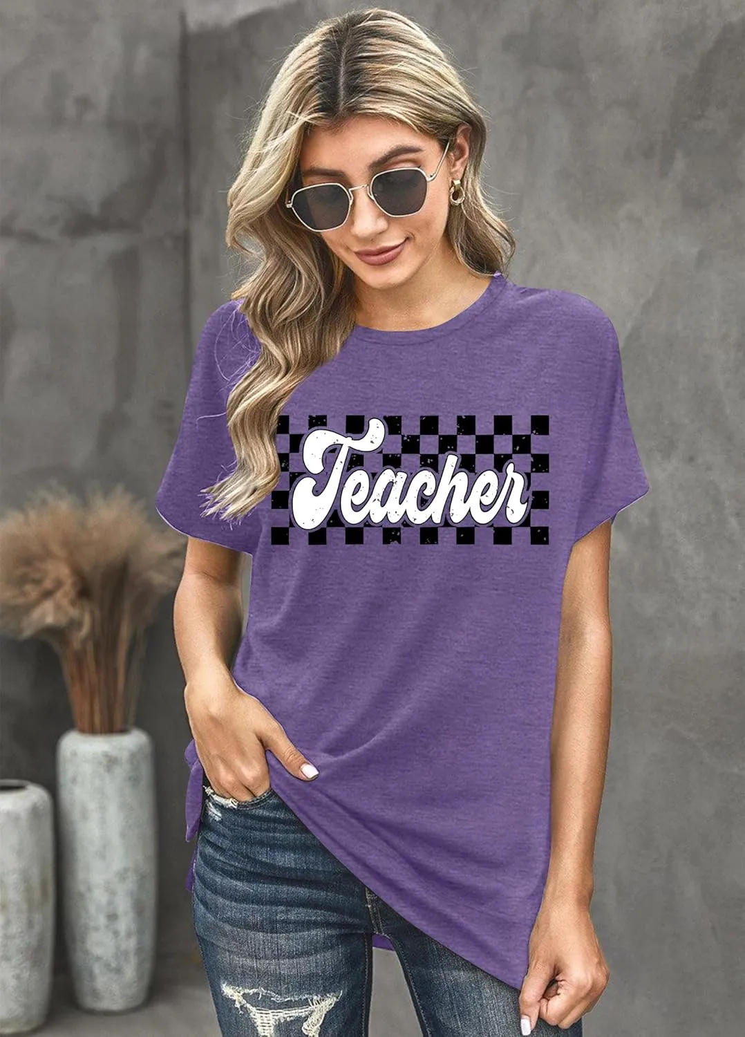 Teacher Shirts Women Vintage Teacher Graphic Tshirt Teacher Life T Shirt Kindergarten Teachers Tees Casual Tops