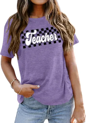Teacher Shirts Women Vintage Teacher Graphic Tshirt Teacher Life T Shirt Kindergarten Teachers Tees Casual Tops